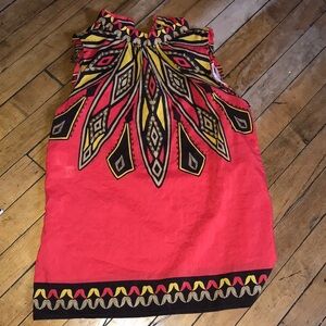 Jones New York Signature Coral and Yellow Printed‎ Sleeveless Dress